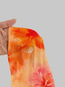 Aloruh Vestido largo con efecto tie-dye naranja, estampado de hibisco y cuello suelto y drapeado, para mujeres, adecuado para vacaciones, playa, fiestas y resorts, estilo veraniego - Multicolor - Ver 7