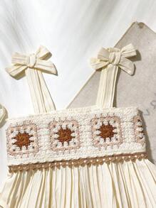 SHEIN Playful Pals 3pcs/Set Baby/Baby GirlCasual Countryside Vacation Sweet Crochet Floral Camisole Tops And Straight Leg Pants Set - Apricot - View 3