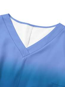 PopScrub Conjunto de uniformes de enfermera con escote en V y manga corta degradado, para verano - Azul - Ver 3