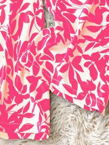 SHEIN DreamScene Court Retro Plus Size Women's Valentine's Day Allover Print Woven Wide Leg Pants, Regular Fit Casual Trousers, Summer, Rave, Spring Break, Boho Fall Cloth For Women - Hot Pink - View 3