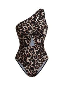 Opulessa Damsemesterstrand Leopardmönster Twisted Hollow-Out Monokini Baddräkt - Kaffebrun - Visa 13