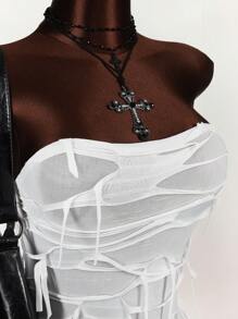 Amplova 银色骷髅印花无袖连体裤，紧身 - 白色 - 查看 6