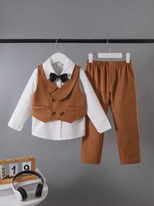 3 件套中东男孩斋月优雅服装 - 棕色 - 查看 3