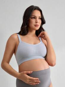 Moonlight&Mama Maternity Seamless Nursing Bra, Solid Color & Comfortable - Grey - View 3