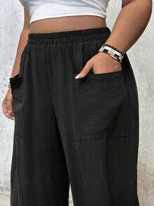 SHEIN CURVE+ Pantaloni casual alla caviglia con tasche, taglie forti, abiti estivi per vacanze al mare/città/campagna, abbigliamento da spiaggia - nero - Visualizzare 7