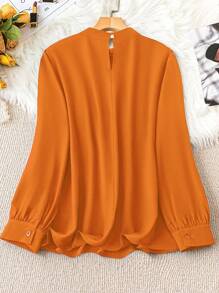 SHEIN Clasi Áo sơ mi dài tay xếp ly rộng rãi màu trơn cho nữ cỡ lớn - trái cam - Xem 2