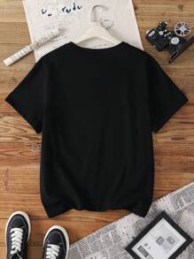 Betty Boop x SHEIN Plus Size Casual Cartoon Graphic Round Neck Short Sleeve T-Shirt, Summer - Black - View 2