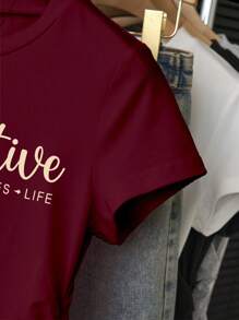 INAWLY Women's Casual Versatile Letter Print T-Shirt, Suitable For Summer