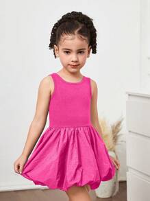 SHEIN 年轻女孩纯色针织圆领镂空后背修身连衣裙 - 玫紅色 - 查看 5