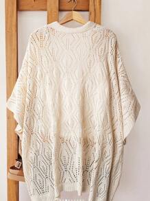 SHEIN LUNE Women Casual Solid Color Hollow-Out Knit Cardigan