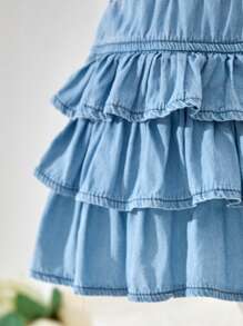SHEIN Baby Girl Blue Denim Multilayer Cake Tutu Ruffle Skirt - Light Wash - View 3