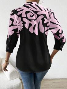 Chiquease Women's Casual Daily Pattern Print V-Neck Blouse - Pink - View 2