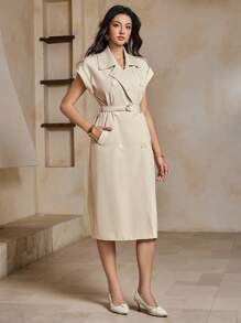 DAZY Nuevo abrigo vestido largo de estilo casual de negocios de unicolor para mujeres, de verano