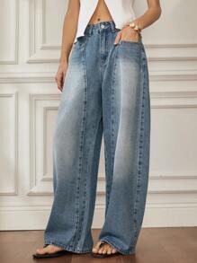 Dazy-Less Jeans dritti lavati e consumati per donne, jeans larghi