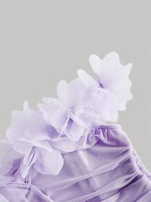 SHEIN MOD Áo trễ vai màu trơn có họa tiết hoa 3D - Màu tím  Violet - Xem 3
