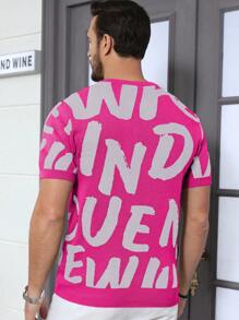 Claim Dot Men's Letter Print Short Sleeve Crew Neck Knit Sweater - Multicolor - View 2