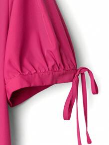 SHEIN Clasi Plus Size Plain Short Sleeve Shirt, Fashionable For Summer - Hot Pink - View 3