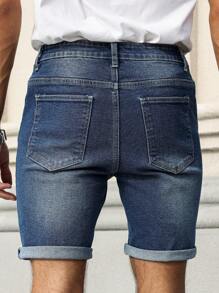 Manfinity Homme Shorts en jean casual à poches et revers pour hommes, polyvalent