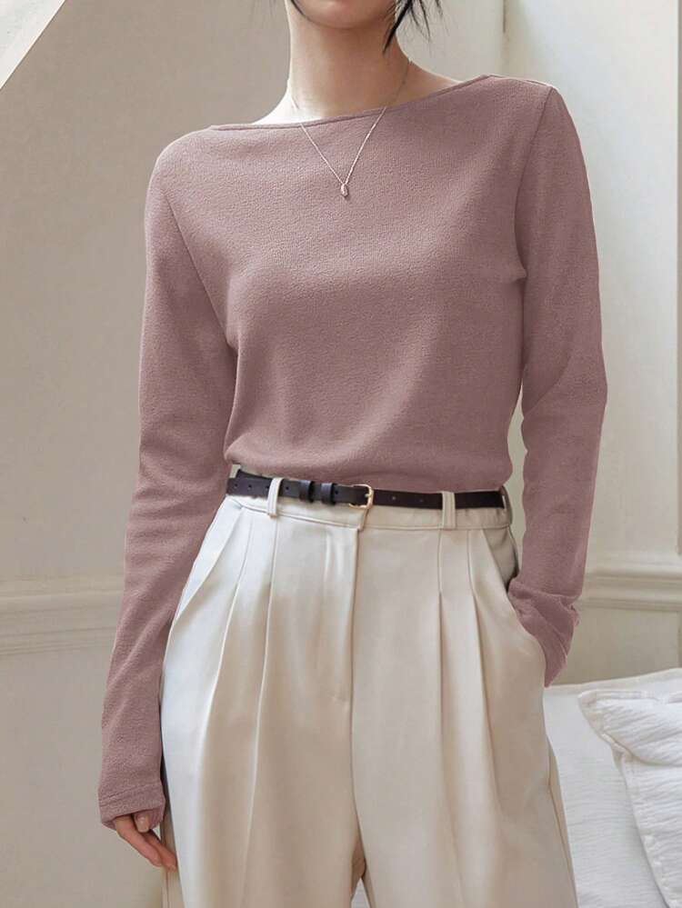 Women's Plain Crew Neck Long Sleeve Basic T-Shirt, Spring And Autumn,Fall Women Clothes Business Casual Woman Work Clothes