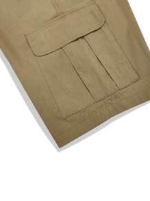 Manfinity Hypemode Loose-Fit Men's Flap Pockets Side Drawstring Waist Men Cargo Shorts - Khaki - View 7