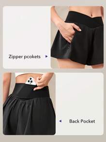 OutZeal Pantaloncini neri da donna ad alta vita con controllo addominale, traspiranti, con pantaloncini integrati, adatti per tennis e allenamento