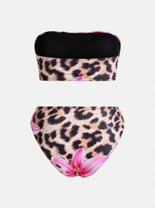 Swim Oasis Plus Size Women Floral & Leopard Print Sexy Halter Tankini Swimsuit Set Z Przezroczystym Nakryciem i Spódnicą Na Letnią Plażę