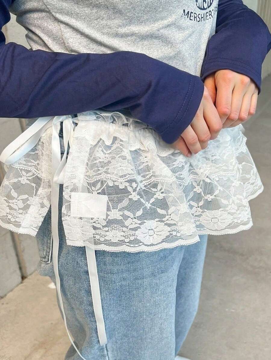 Dazy Plus Plus Size Resårmidja Spetsskarv Mini Vit Kjol Spets Höstkjolar - Vitt - Visa 1