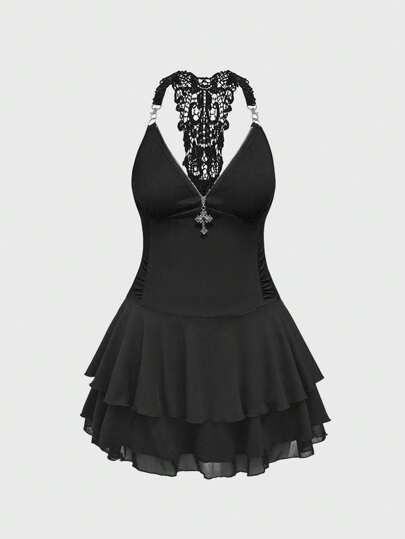 J-Fashion Punk Style Cross Decor Multi-Layer Necklace Women Short Dress