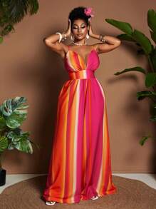 Maweii 大码女式时尚吊带连体裤，适合夏季 - 玫紅色 - 查看 3