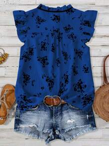 Linhara 大码女士灯笼袖休闲夏季衬衫 - 藏蓝色 - 查看 2