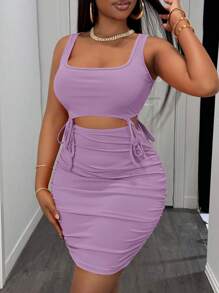 Slaydiva Sexy slim-fit lässiges gerafftes Ziehband Ausschnitt Mini-Kleid, Sommer