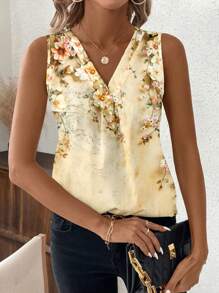 SHEIN Clasi 复古碎花黄色女式无袖上衣 - 黃色 - 查看 5