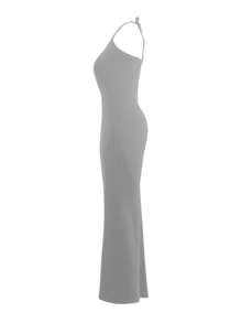 INAWLY Women's Summer Solid Color Slim Fit Casual Dress - Grey - View 3