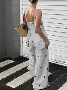 INAWLY 2件套女士简约波尔卡圆点套装，春夏