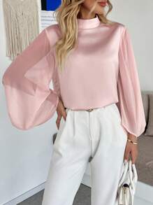 Uhlyne Fall Women Clothes Women's Elegant Simple Lantern Sleeve Fashion Blouse - Pink - View 3
