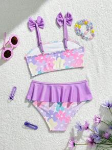 Conjunto de traje de baño de verano con camisola y Bottom tipo triángulo para niña, conjunto de traje de baño de moda - Multicolor - Ver 2