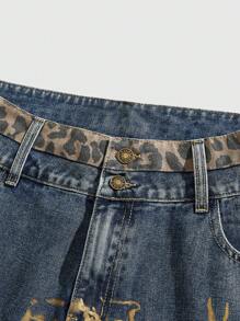 ROMWE MEN Street Life Quần Jeans Ống Rộng Nam Có Đai Lưng Đôi Và Túi - Xám - Xem 3