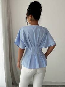 Elenzga Summer Raglan Sleeve Blue & White Striped Slim Fit Beach Shirt