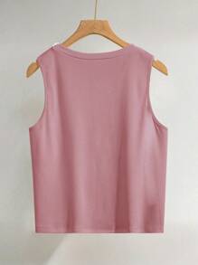 INAWLY Top sin mangas elegante para mujer decorado con perlas, para el verano - Rosa vieja - Ver 2