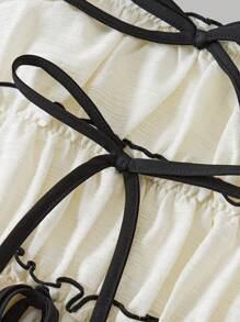 Girlism Débardeur à col en V à color-block abricot, beige et noir avec nœud papillon à la taille, convient pour les sorties, les fêtes, la rentrée scolaire, les pique-niques familiaux mignons à l'extérieur au printemps, et un usage quotidien