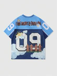 ROMWE MEN Prep Men's Jersey Cartoon Mesh Patchwork Sports Short Sleeve T-Shirt