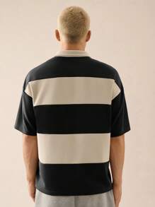 SWAVVY Men's Casual Knit Loose Fit Short Sleeve Polo Shirt, School - Black - View 2