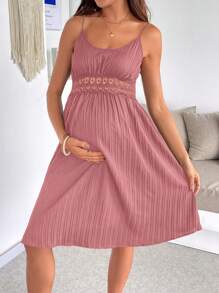 SHEIN 孕妇纯色细肩带连衣裙，夏季时尚