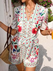 SHEIN VCAY Mono de mujer de manga corta, adecuado para el verano - Multicolor - Ver 7