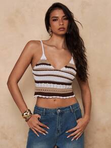 SHEIN BAE Women's Multi-Color Sexy & Romantic Striped Camisole Knit Sweater Top - Multicolor - View 4