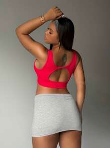 Rhythm Era Plus Size Women's Minimalist Solid Color Wirefree Backless Sports Bra - Hot Pink - View 3