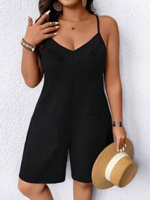 EMERY ROSE Mono de talla grande sin mangas de unicolor, conjunto casual para vacaciones