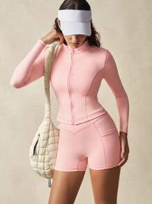 VARSIVA 高领长袖紧身女式运动套装 - 淺粉色 - 查看 9