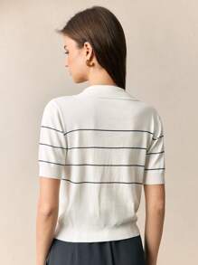 BizChic Women's White Polo Collar Knit Sweater, Urban Commute Business Casual Basic Top, Elegant Outerwear - White - View 3