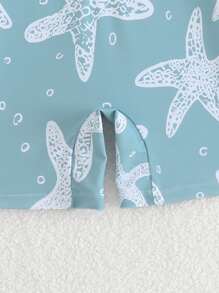 Baby Boy Starfish Printed Raglan Sleeve Rash Guard And Shorts Swimming Trunks Set - Multicolor - View 5